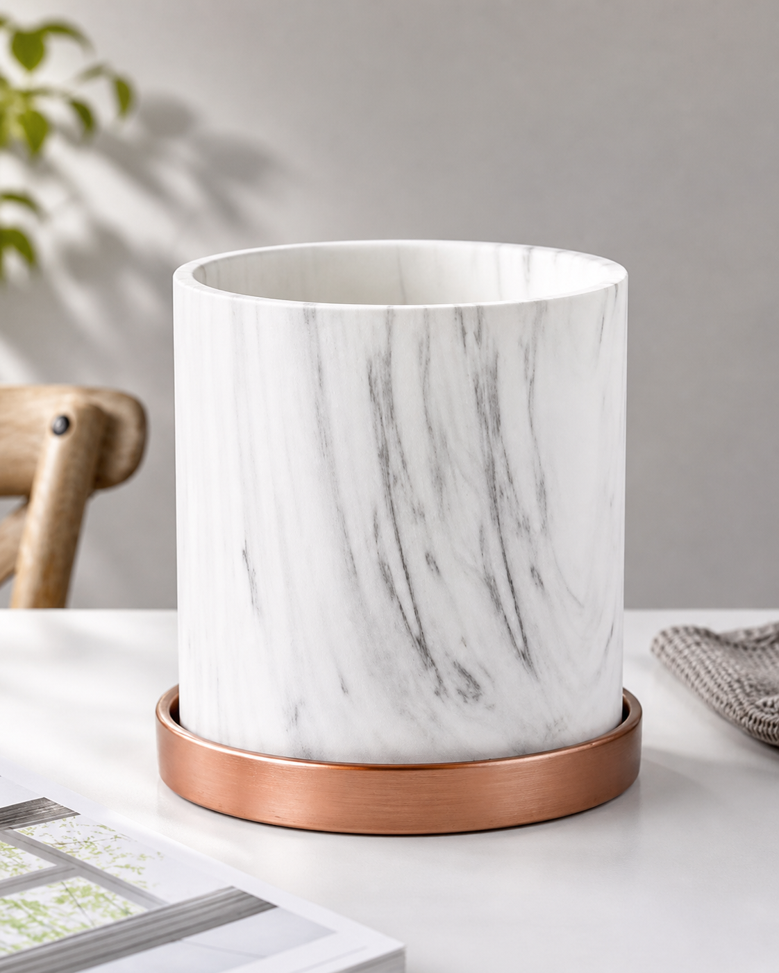 Luxury Marble Planter Set with Gold Tray | Modern Minimalist Home Decor