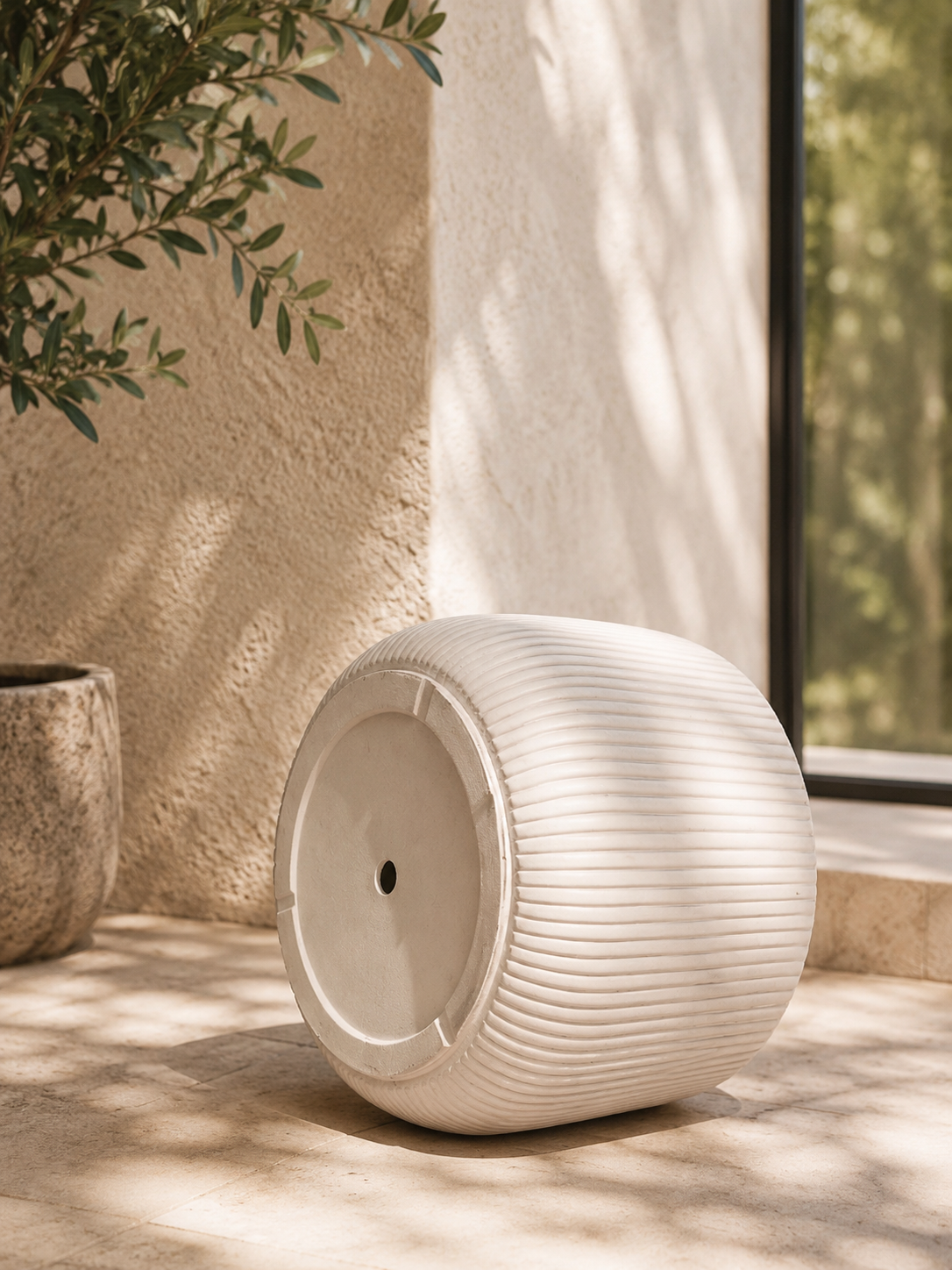 Lunara Ribbed Indoor Outdoor Planter – 15.5” Modern Neutral Plant Pot with Drainage