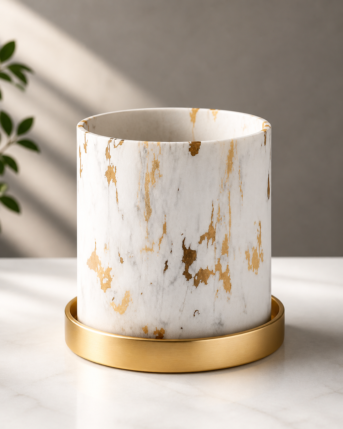 Luxury Marble Planter Set with Gold Tray | Modern Minimalist Home Decor
